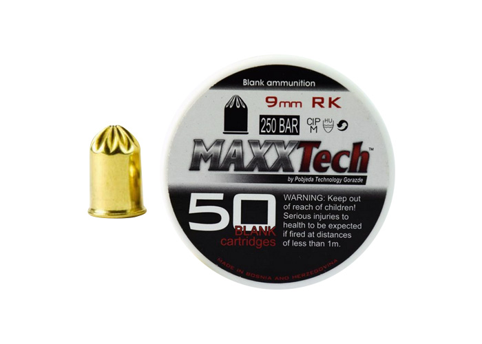 50 balles à blanc MAXXTech 9 mm PAK pour pistolet