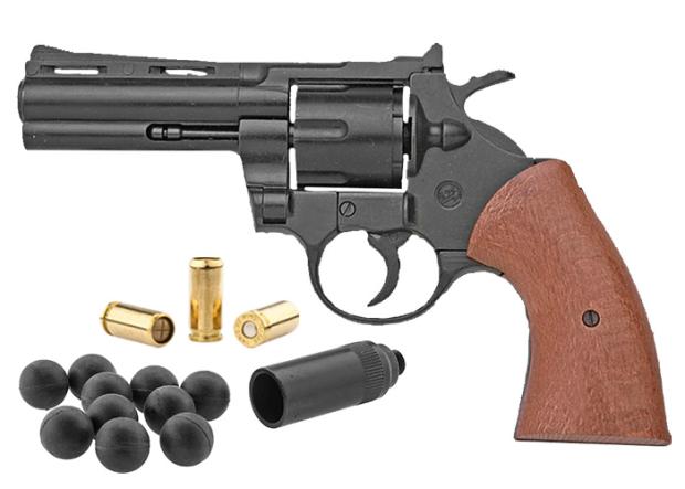 Revolver de défense Python Chromé crosse bois cal. 9 mm + munitions